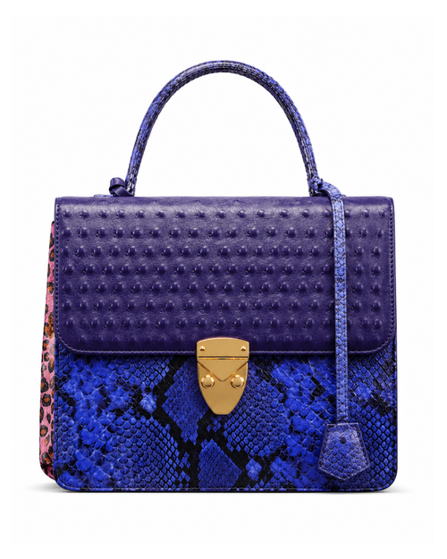 Alabama Italian Python Embossed Leather Handbag Blue-Pink