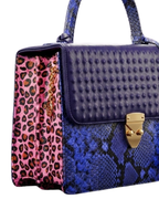 Alabama Italian Python Embossed Leather Handbag Blue-Pink