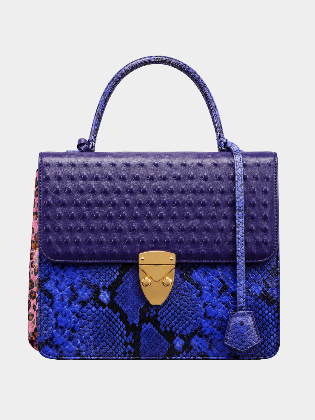 Alabama Italian Python Embossed Leather Handbag Blue-Pink