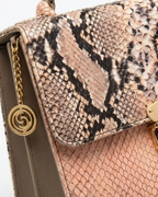 Alabama Italian Python Embossed Leather Handbag Creme