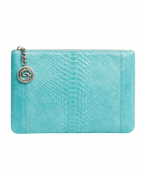 Amsterdam Italian Python Leather Handbag Turquoise