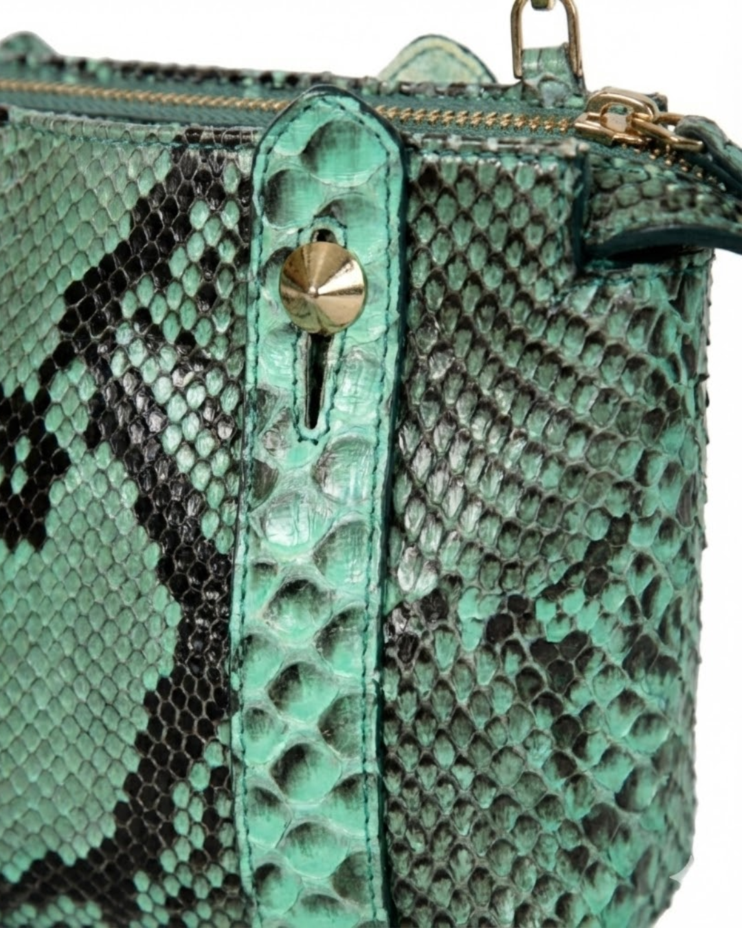Angelic Italian Python Leather Handbag Green Zebra