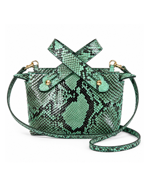 Angelic Italian Python Leather Handbag Green Zebra