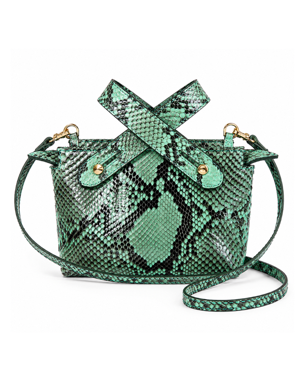 Angelic Italian Python Leather Handbag Green Zebra