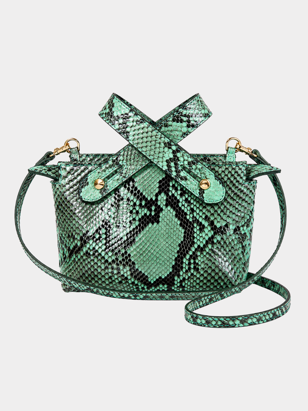 Angelic Italian Python Leather Handbag Green Zebra