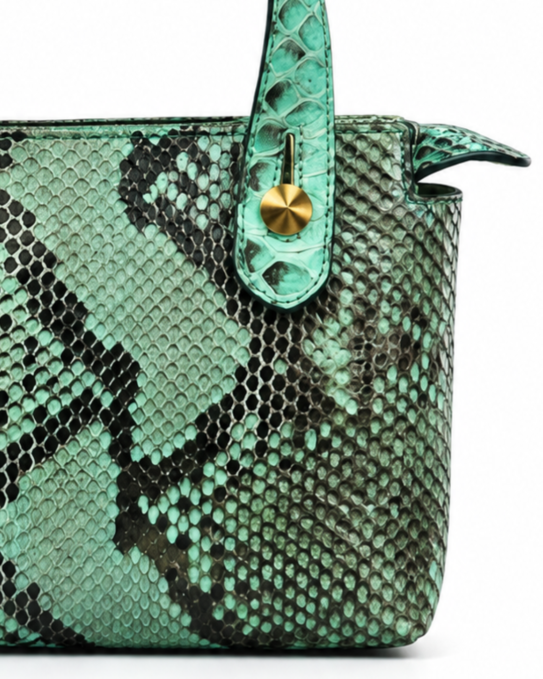 Angelic Italian Python Leather Handbag Green Zebra