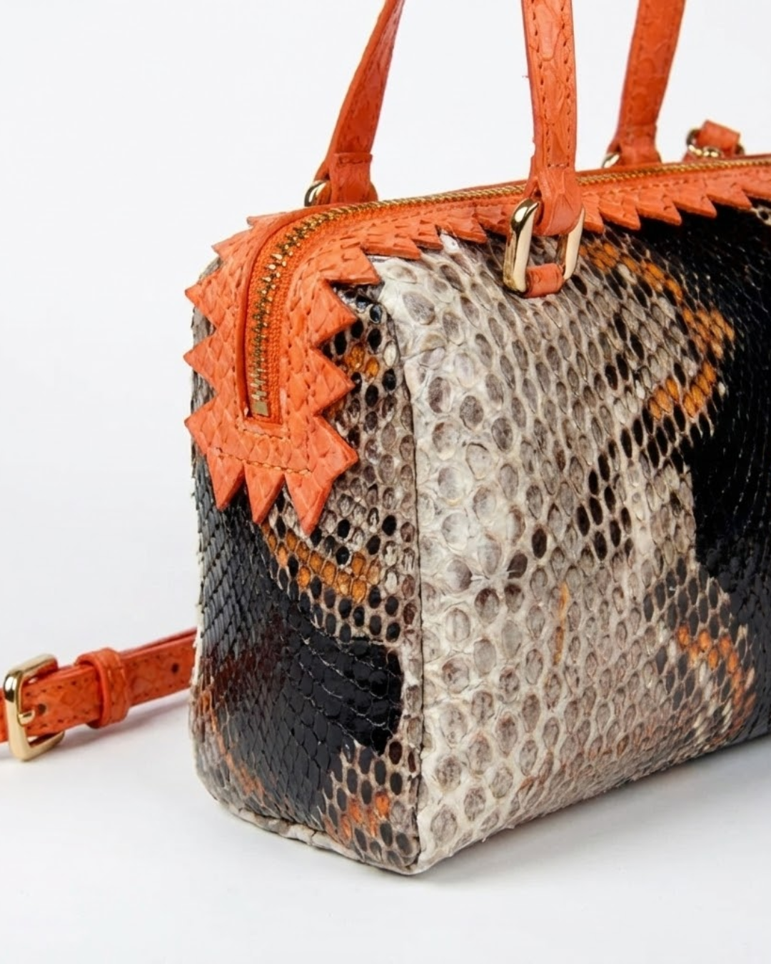 Delaware Italian Python Leather Handbag Orange