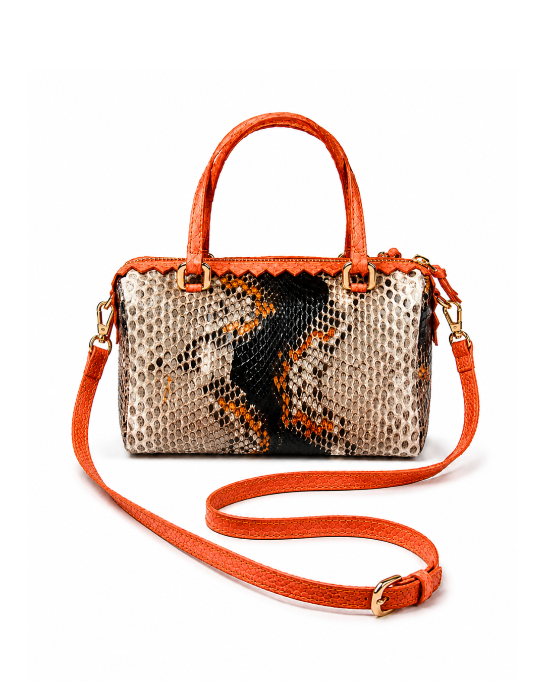 Delaware Italian Python Leather Handbag Orange