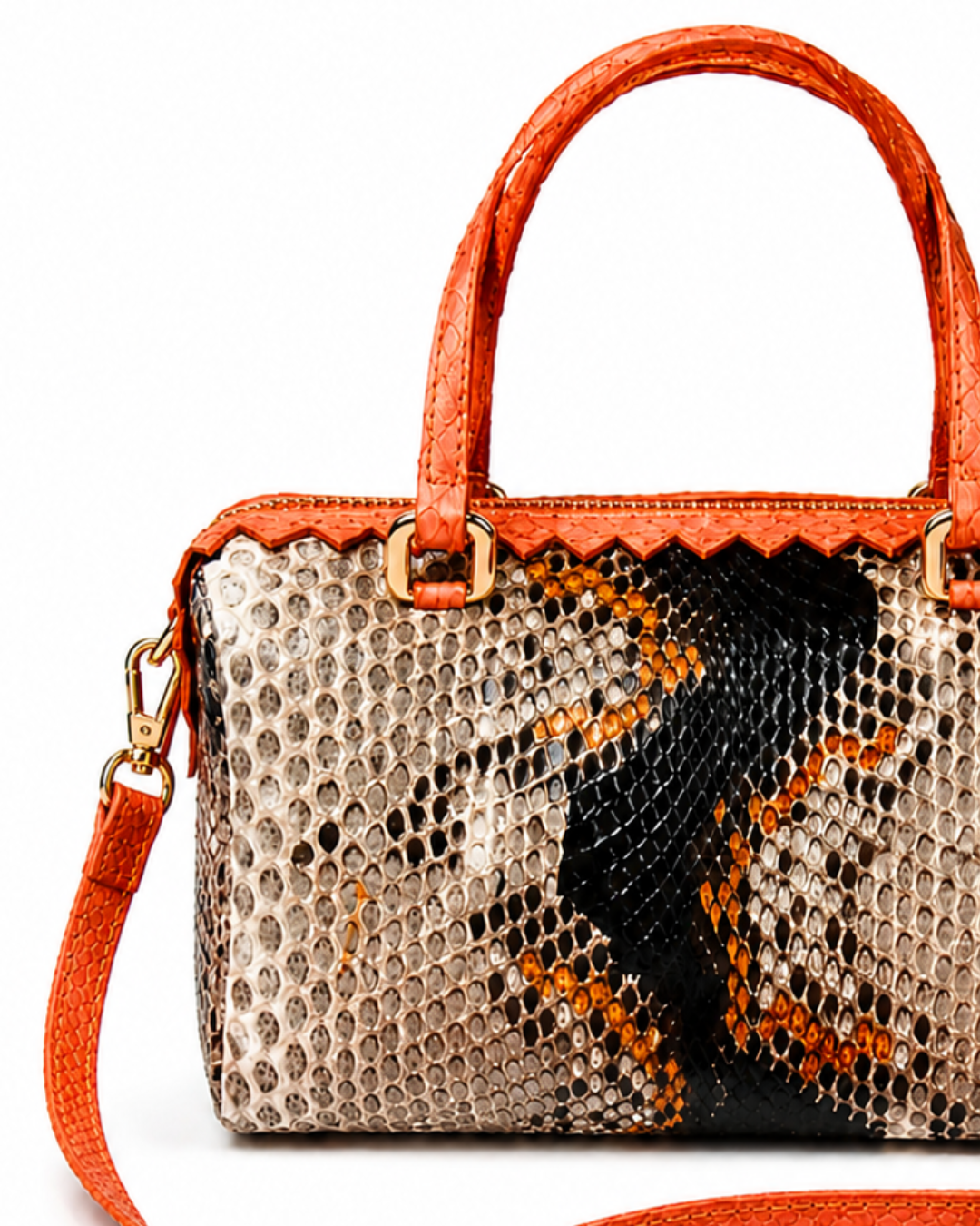 Delaware Italian Python Leather Handbag Orange
