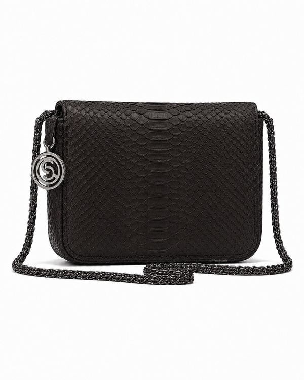Downing Italian Python Leather Handbag Midnight