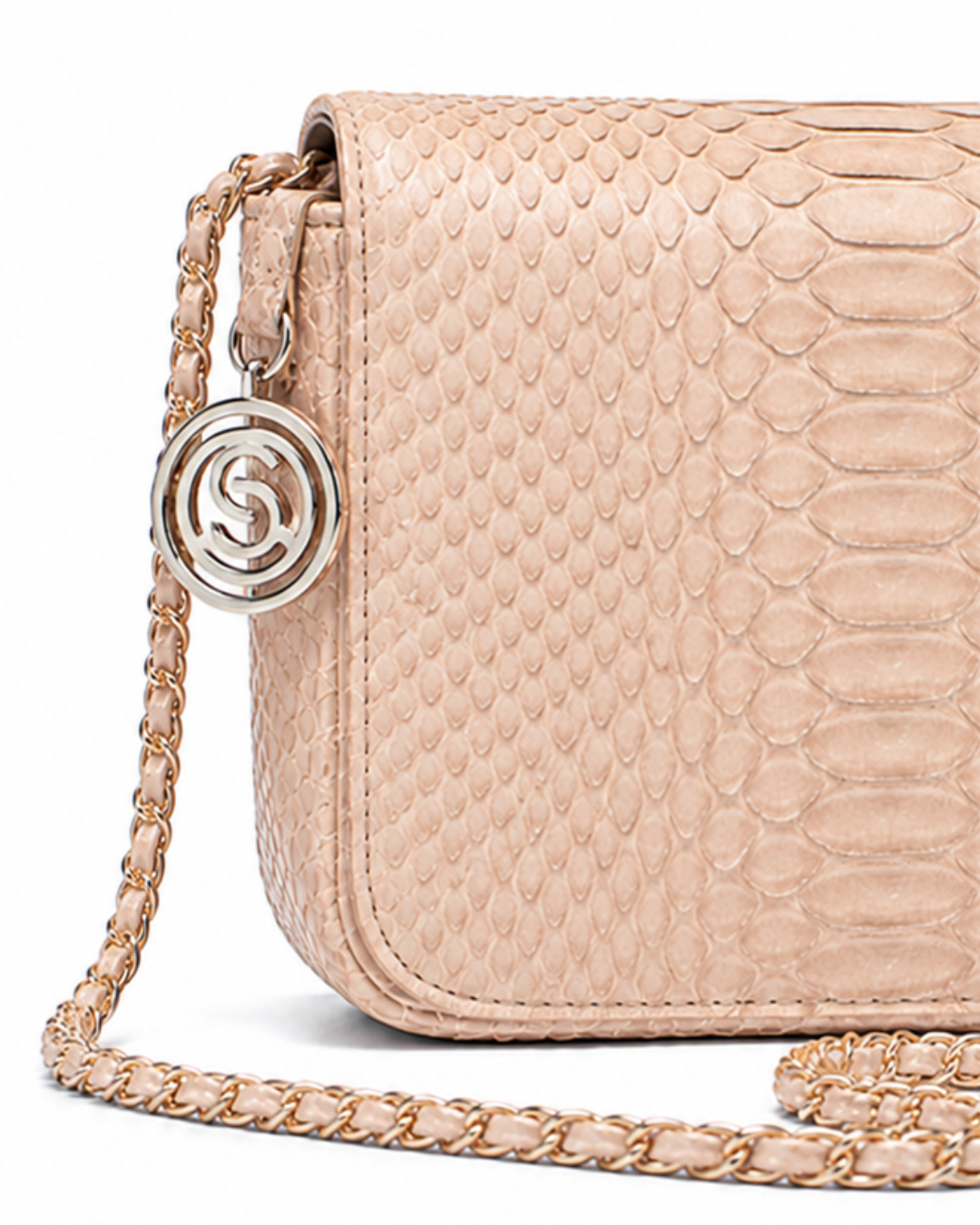 Downing Italian Python Leather Handbag Creme