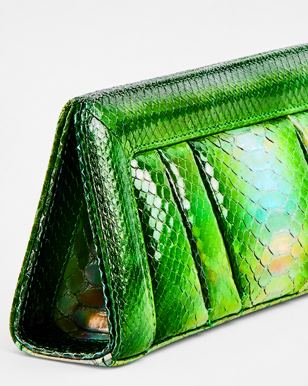 Malibu Italian Python Clutch Handbag Green Glow