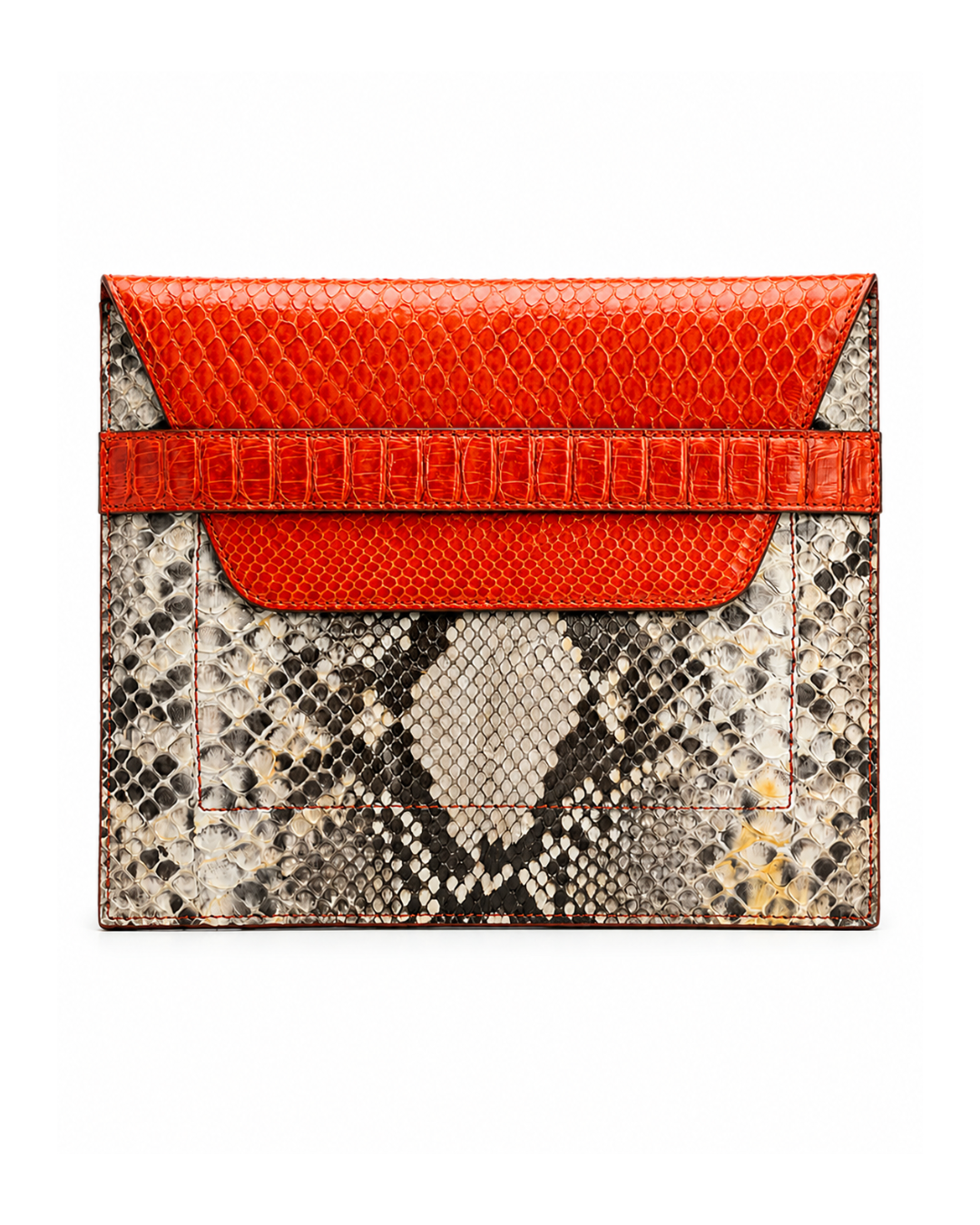 Monica Italian Python Leather Clutch Handbag Red