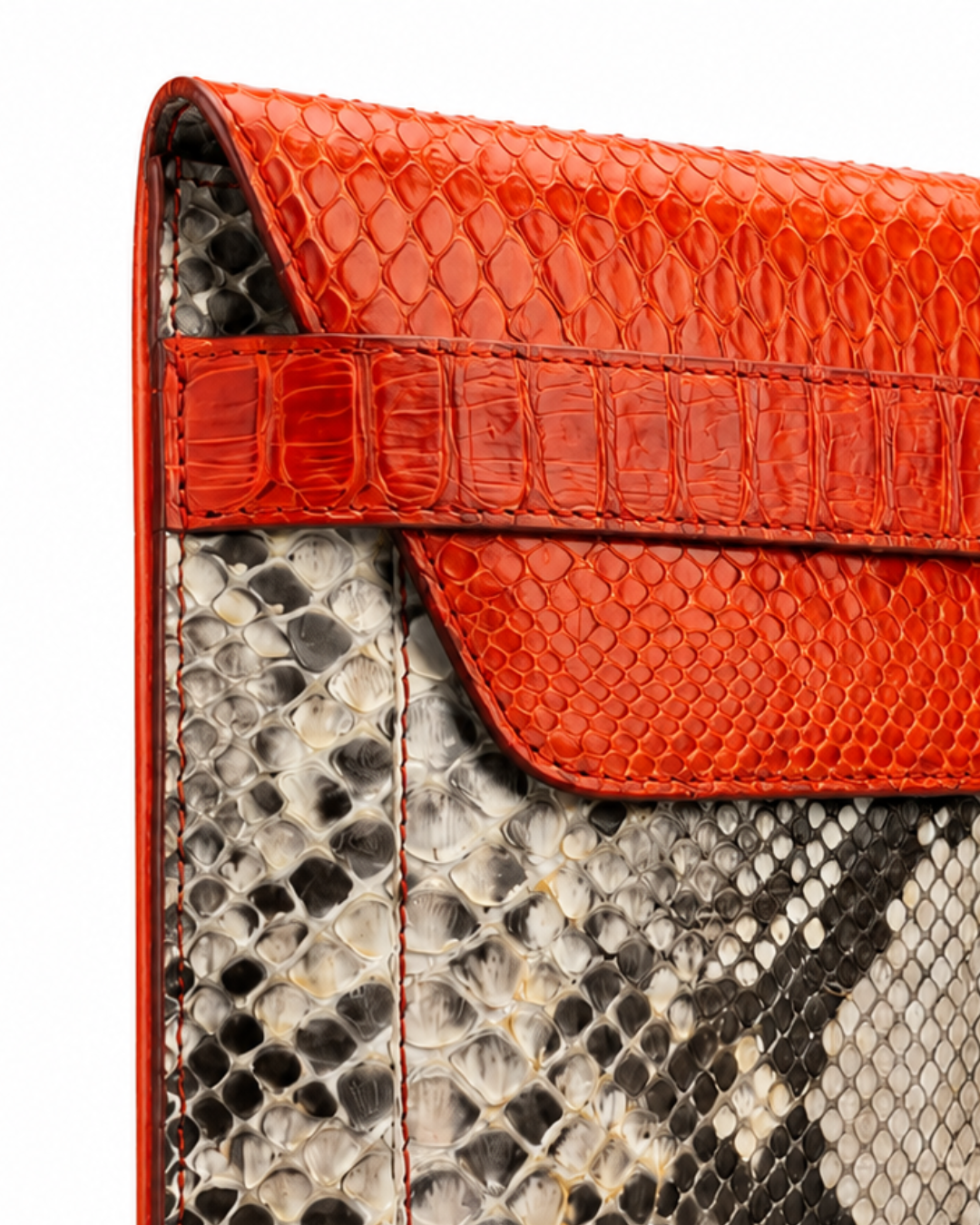 Monica Italian Python Leather Clutch Handbag Red