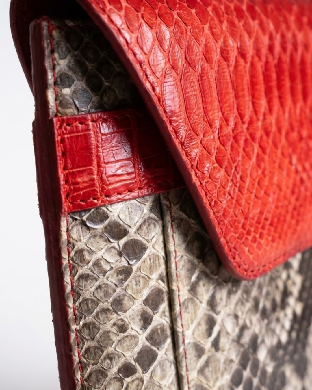 Monica Italian Python Leather Clutch Handbag Red