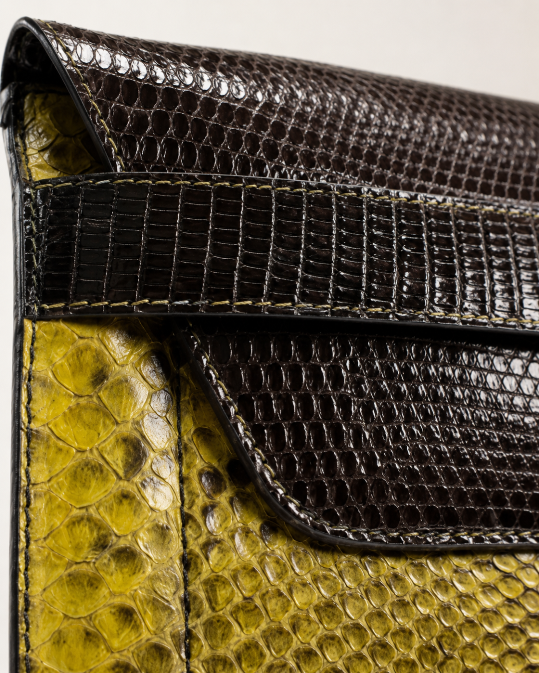 Monica Italian Python Leather Clutch Handbag Yellow