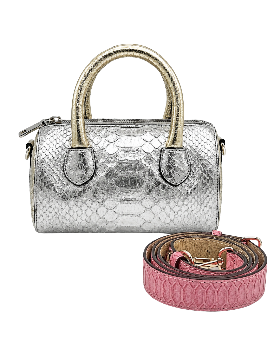 Mykonos Silver Python Italian Leather Handbag