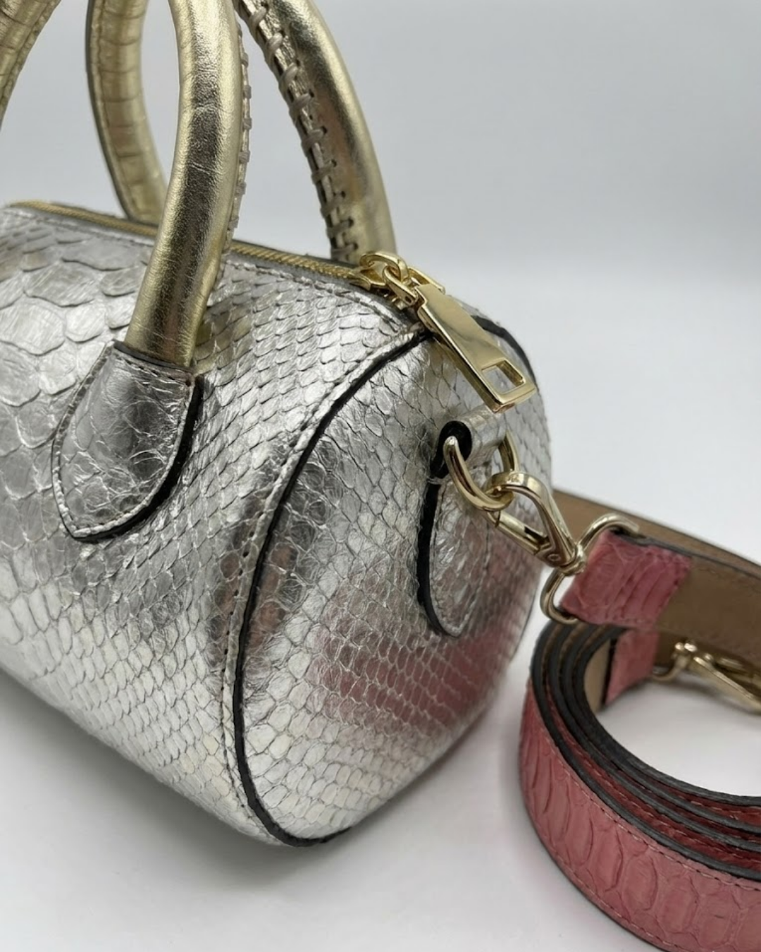 Mykonos Silver Python Italian Leather Handbag