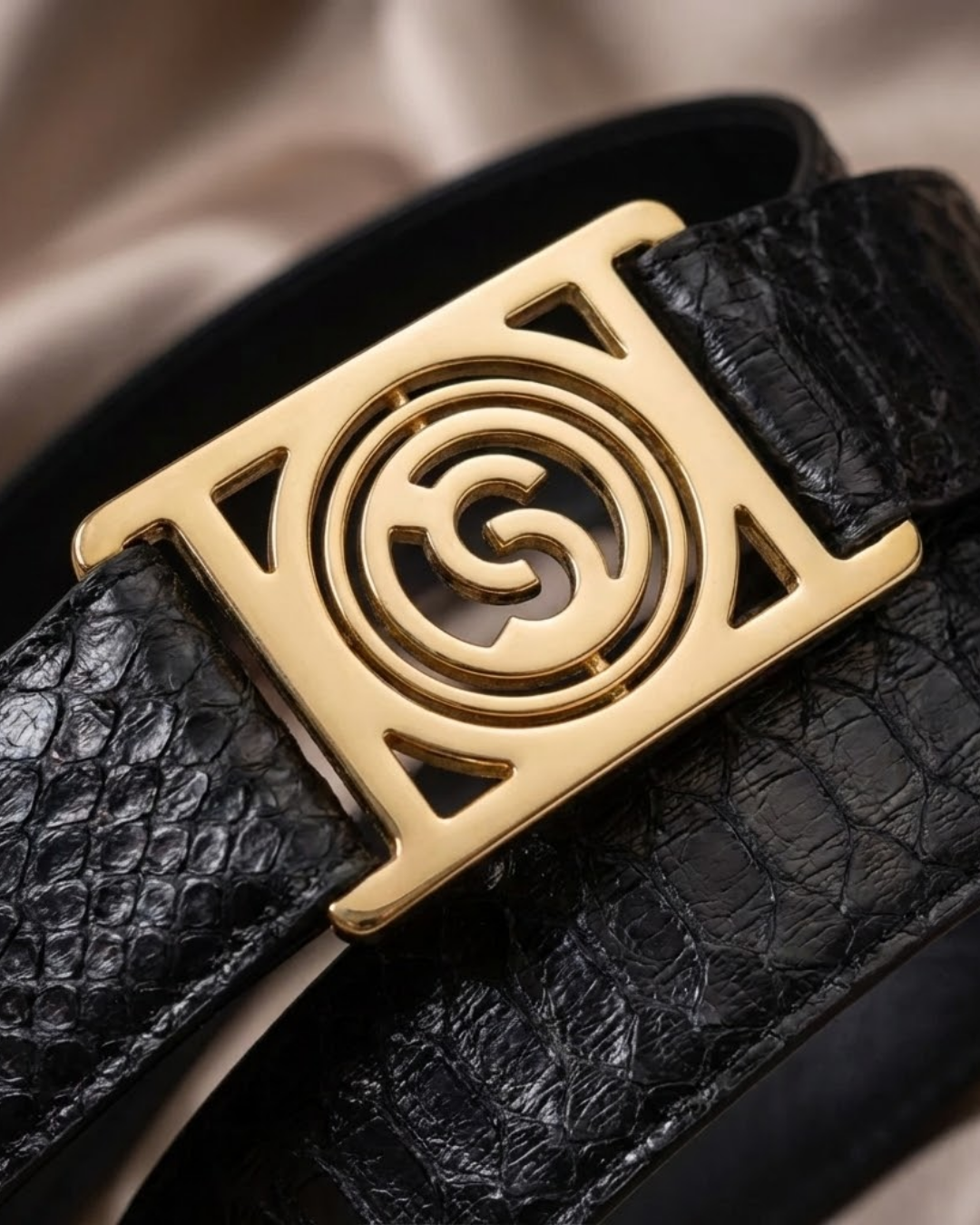 Roxan Belt with Italian Python Leather Midnight