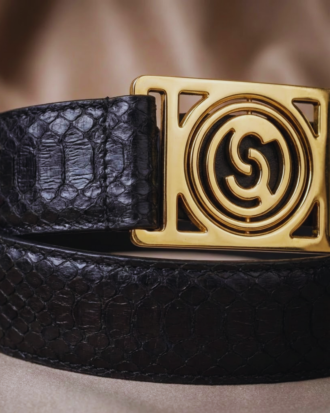 Roxan Belt with Italian Python Leather Midnight