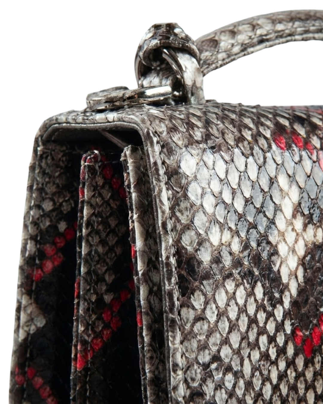 Annapolis Italian Python Leather Handbag Zebra Red
