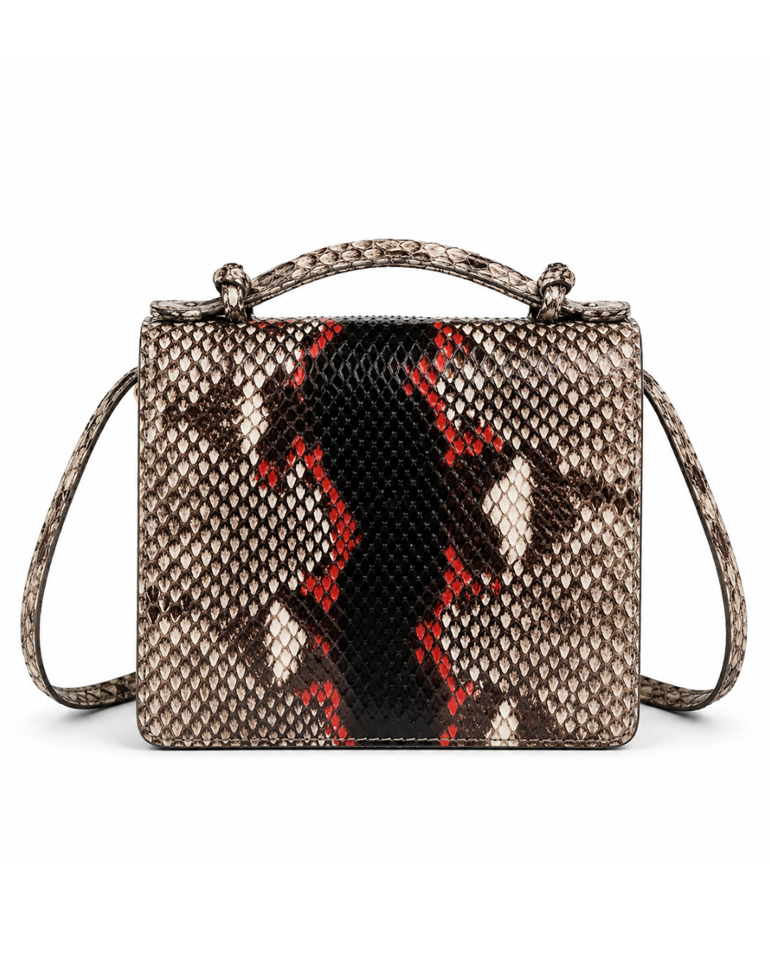 Annapolis Italian Python Leather Handbag Zebra Red