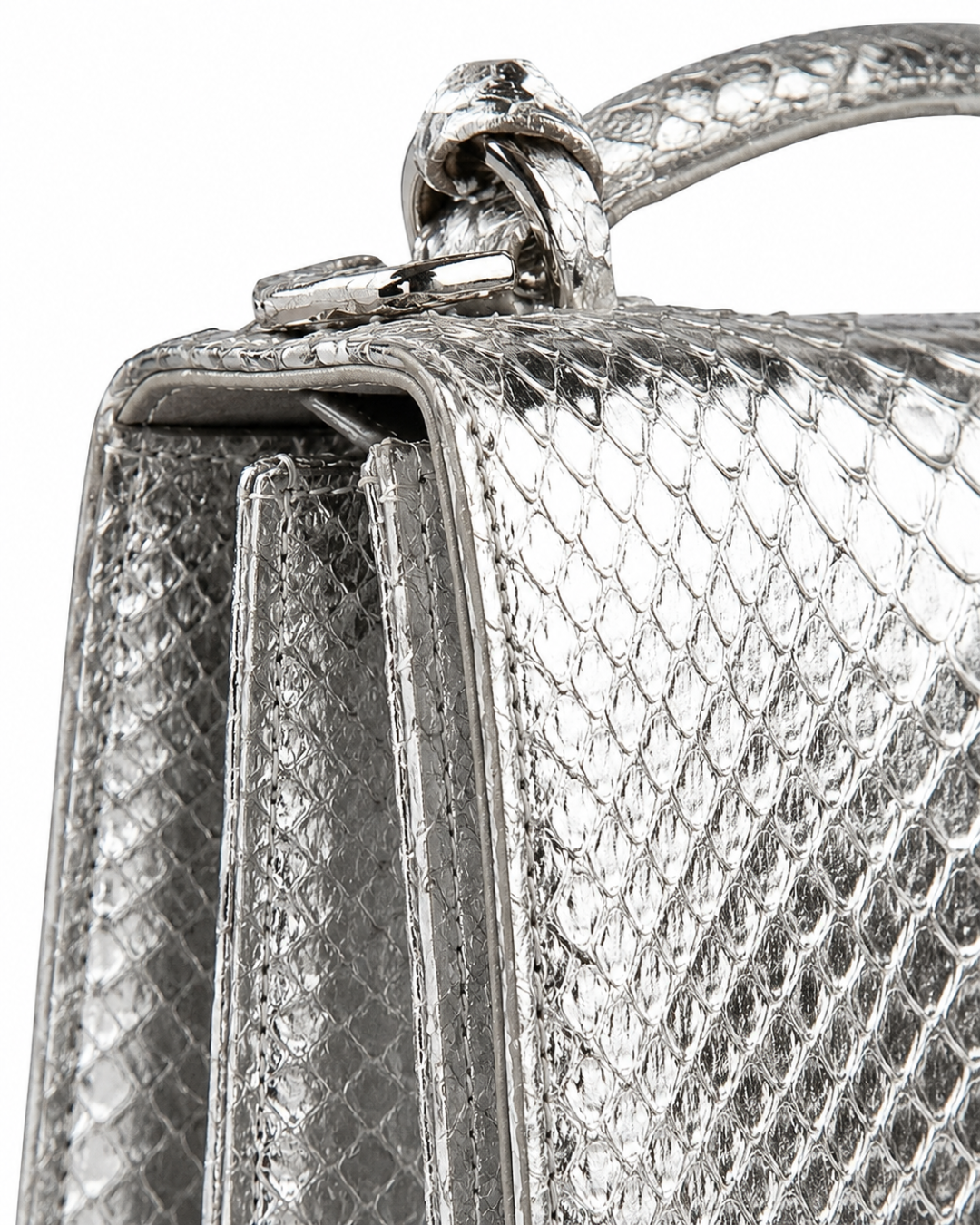 Annapolis Italian Python Leather Handbag Silver
