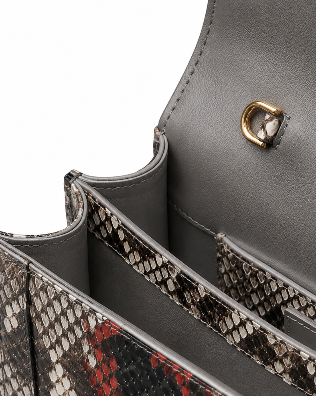 Annapolis Italian Python Leather Handbag Zebra Red