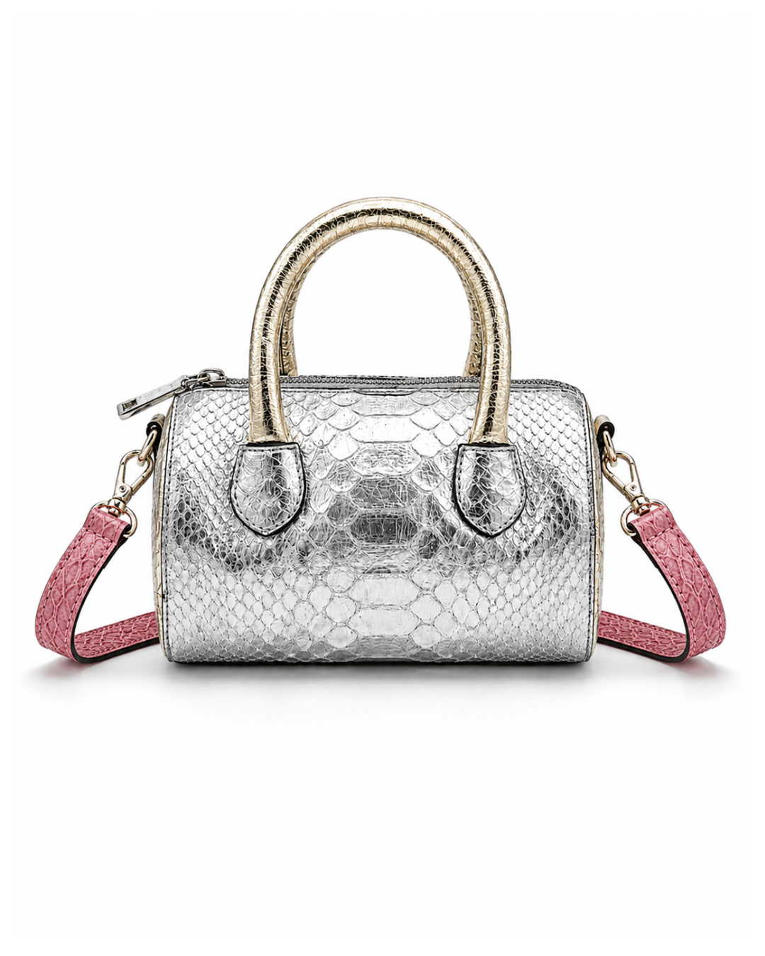 Mykonos Silver Python Italian Leather Handbag