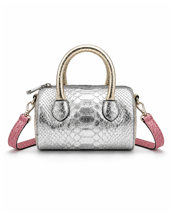 Mykonos Silver Python Italian Leather Handbag