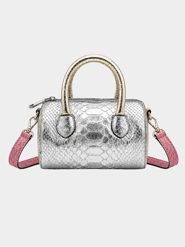 Mykonos Silver Python Italian Leather Handbag